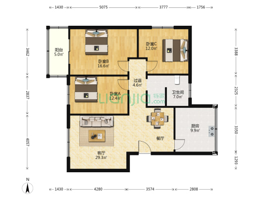 商城东路34号院 3室1厅1卫 113平方