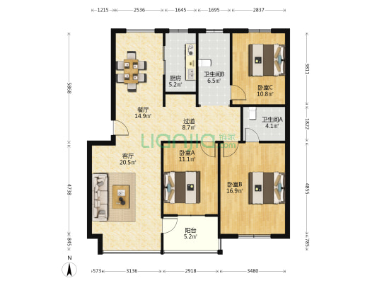 都市华庭北区 3室2厅2卫 125平方