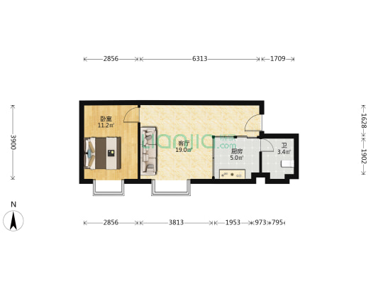 美心集资楼 1室1厅1卫 56平方