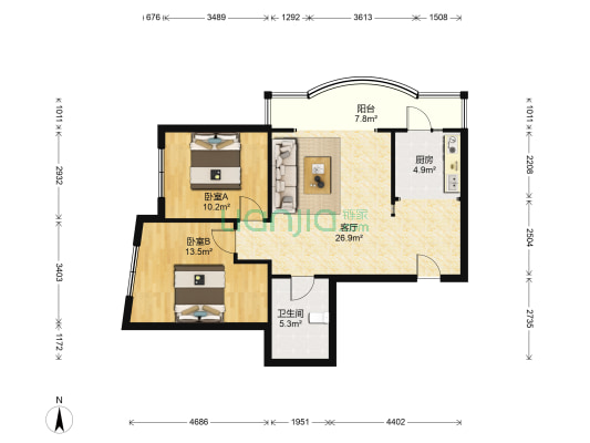 文道花园 2室1厅1卫 96平方