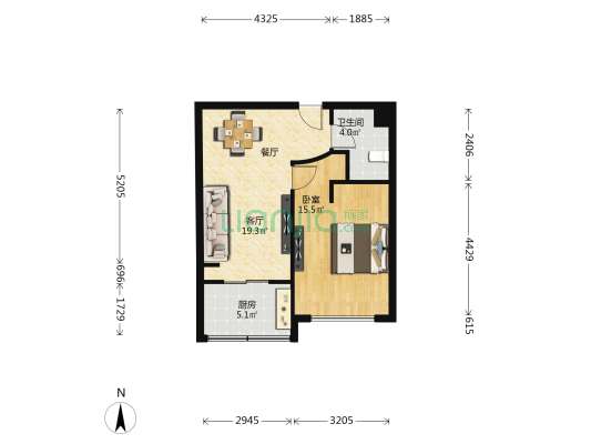 曼克顿豪庭 1室1厅1卫 62平方