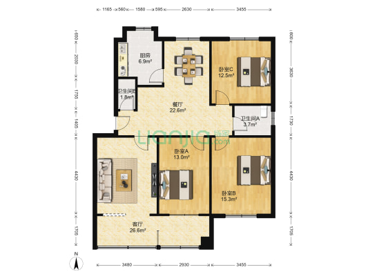 高新区管委会家属院2号院 3室2厅2卫 112平方