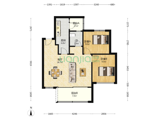 翠澜峯境 2室1厅1卫 87平方