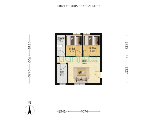 胶东福莱商城 2室1厅1卫 50平方