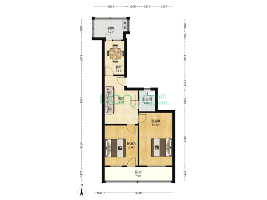 文庙社区新街 2室2厅1卫 62平方