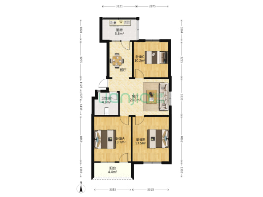 逸园 3室1厅1卫 81平方