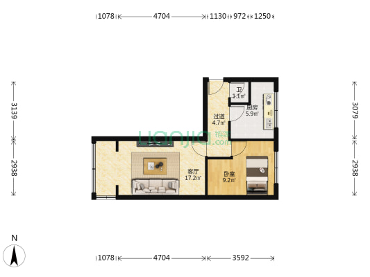 西坪粮油家属院 1室1厅1卫 46平方