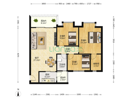 金叶阳光新城 3室1厅1卫 92平方