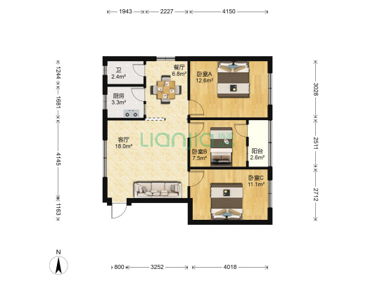 琼山工商宿舍 3室2厅1卫 84平方