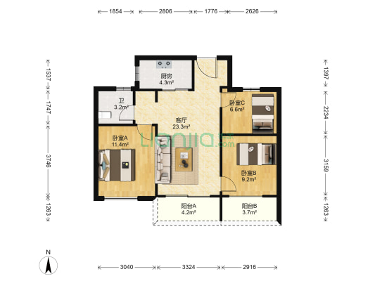绿地海湾德海苑 3室1厅1卫 89平方