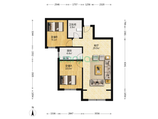 盈翠名苑 2室1厅1卫 83平方