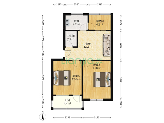 烈士山北路3号 2室1厅1卫 69平方