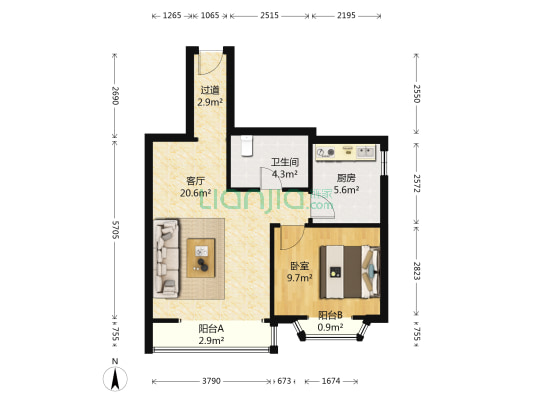 东大盛世华庭 1室1厅1卫 62平方