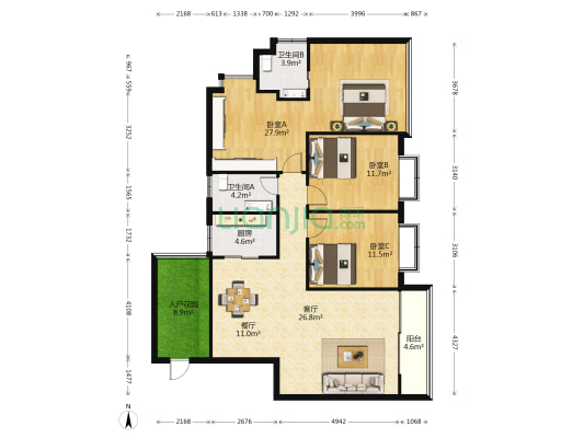 红城湖国际广场 3室2厅2卫 146平方