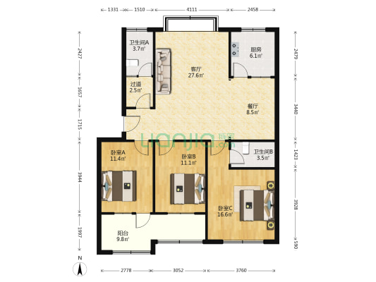 章丘市明水粮食管理所 3室2厅2卫 124平方