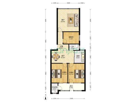湖南歌舞剧院小区 2室2厅2卫 94平方