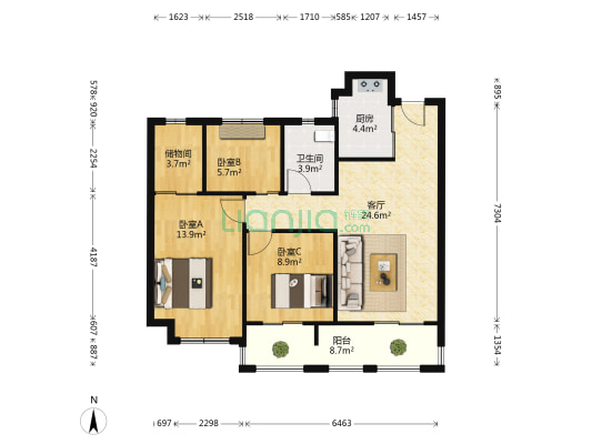 招商雍华府 3室1厅1卫 89平方