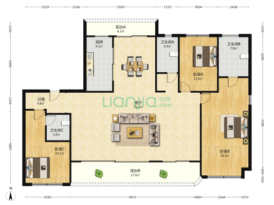 天樾玺 3室1厅3卫 235平方