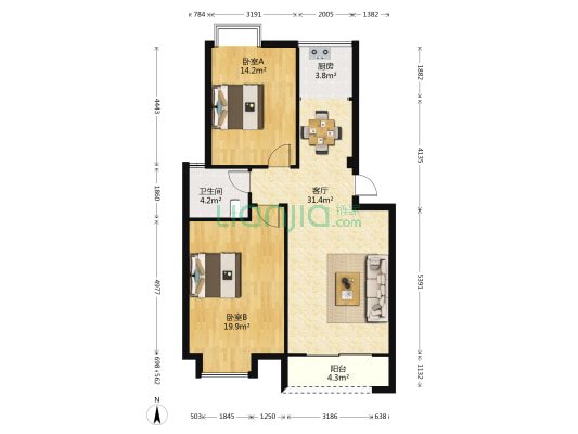百丰花园 2室1厅1卫 87平方