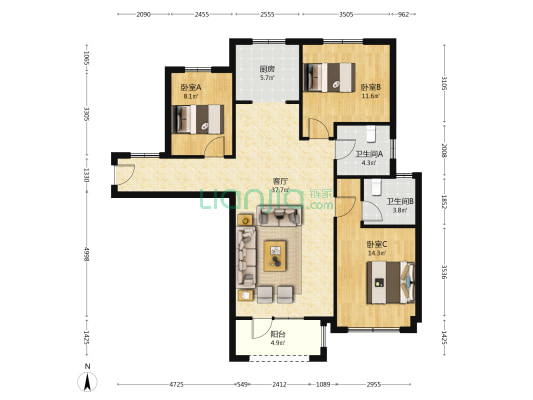 新社区小区环境好，园林式绿化，人车分流，配套齐全。-户型图