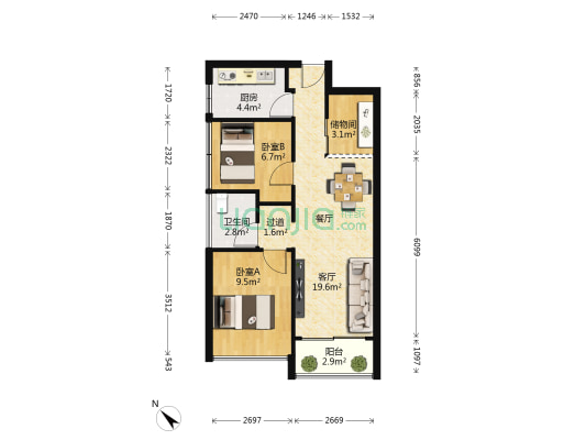 华苑 2室1厅1卫 64平方
