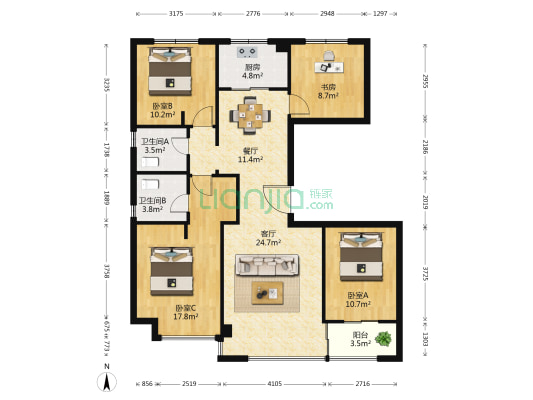 上梁书香福邸 4室2厅2卫 126平方