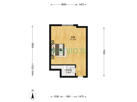 绿洲梦想广场 1室0厅1卫 53平方