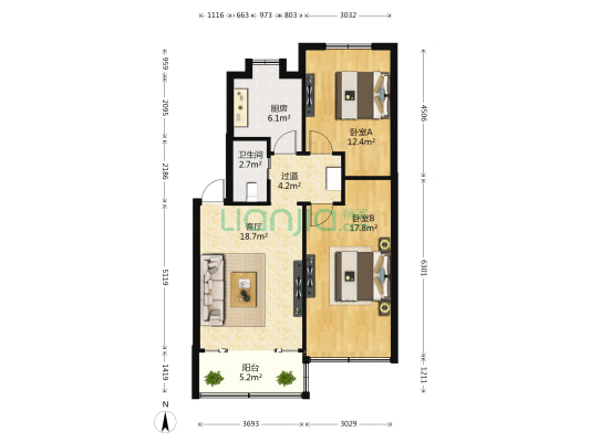 下沙沟小区（造纸厂宿舍） 2室1厅1卫 76平方