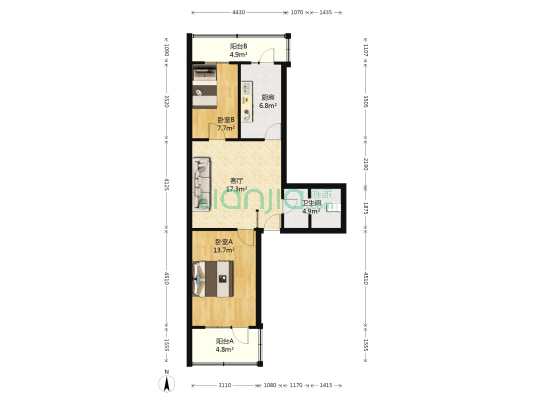 果园北区 2室1厅1卫 77平方