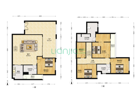 和泓麓江府 2室1厅3卫 158平方