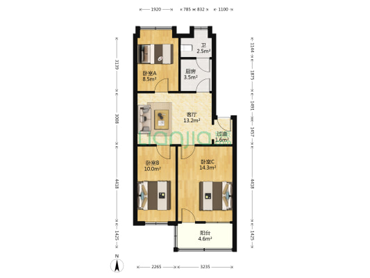 沙河社区 3室1厅1卫 66平方