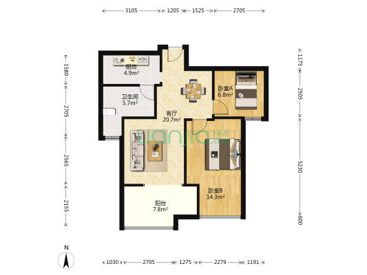 金海泊林郡 2室1厅1卫 65平方