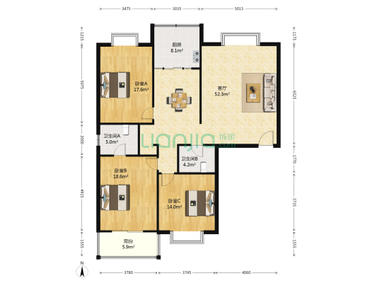绿景园(文景路) 3室1厅2卫 162平方