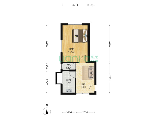 为群二村 1室1厅1卫 43平方