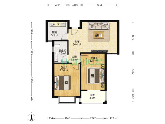 丽景花苑东区 2室1厅1卫 85平方