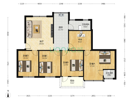广西社科联宿舍 5室1厅2卫 111平方