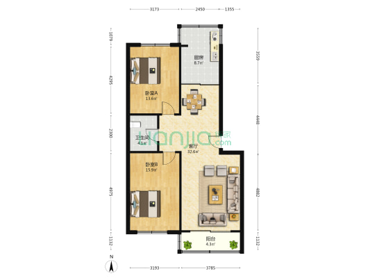 圣海山庄 2室1厅1卫 96平方