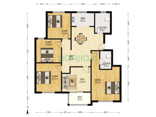 北平南园 4室2厅2卫 132平方