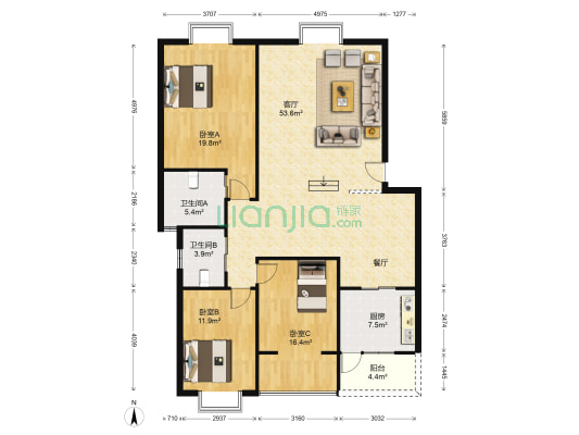 彭州花园 3室1厅2卫 147平方