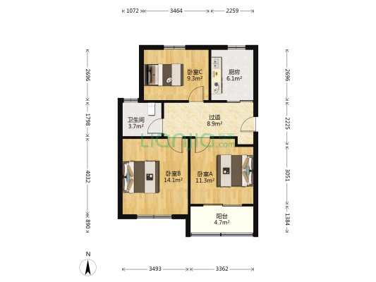 沪江新苑 3室0厅1卫 72平方