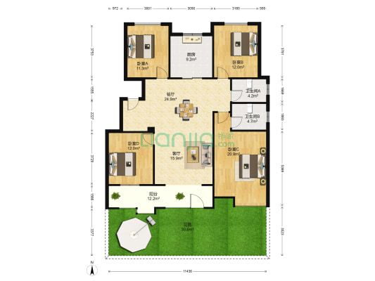 香榭公馆 4室2厅2卫 143平方