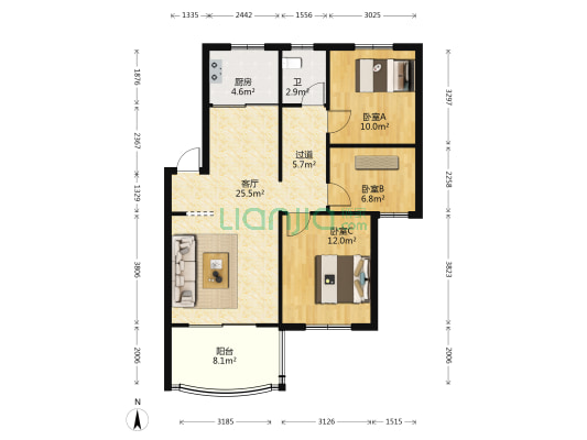 天府家园 3室1厅1卫 89平方