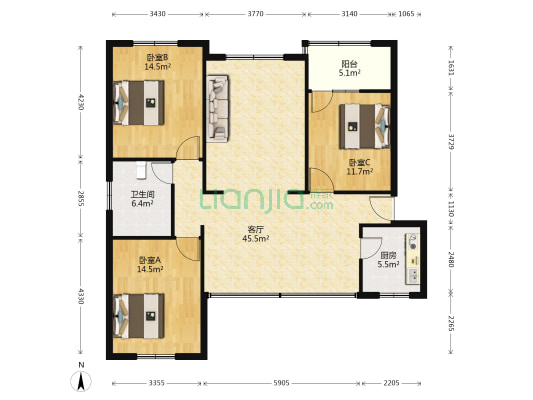 供电局家属区 3室1厅1卫 127平方