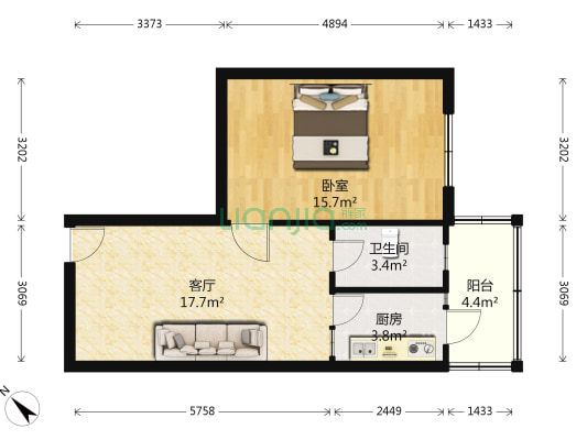 延川里 1室1厅1卫 57平方