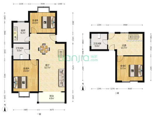 金山嘉园 3室1厅2卫 126平方