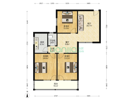 教育出版社宿舍 3室2厅1卫 95平方