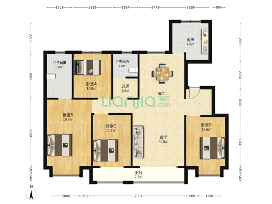 嘉诚瑞郡 4室1厅2卫 158平方