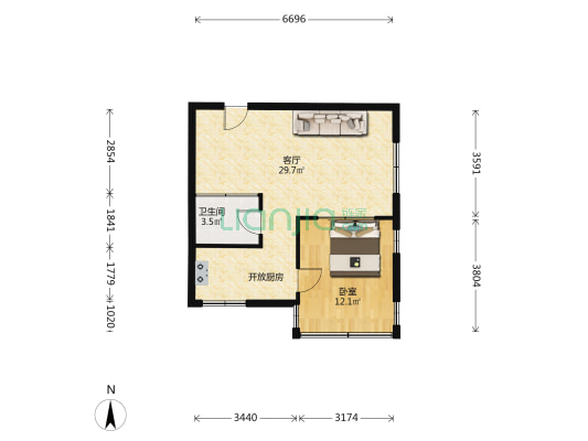 龟岗大马路 1室1厅1卫 48平方