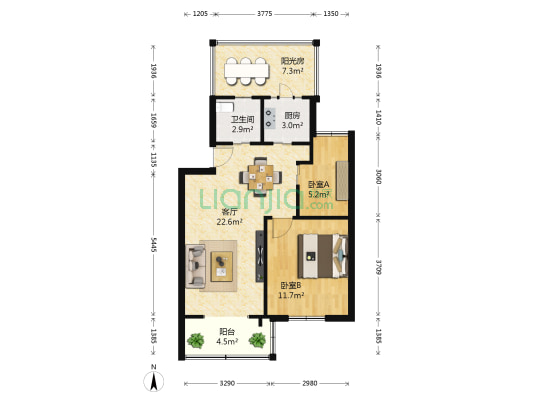 演武花园 2室1厅1卫 64平方