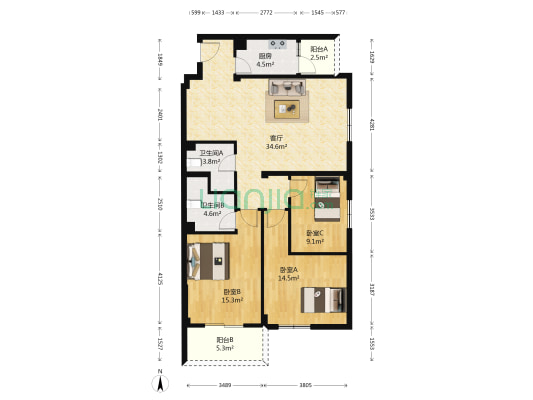 阳江瑞景 3室1厅2卫 120平方